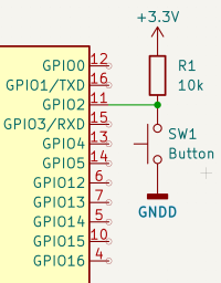  Sample circuit of the switch with an external pull-up resistor connected to the GPIO2 of the MCU