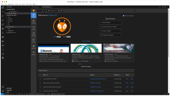  VSCode with PlatformIO: starting page